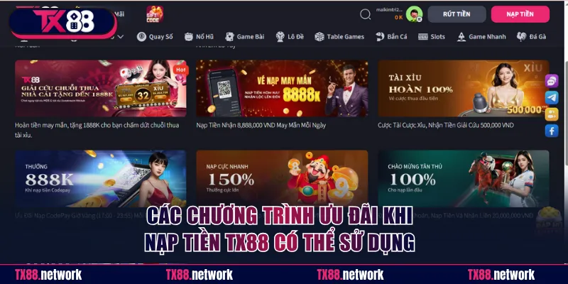 Các chương trình ưu đãi khi nạp tiền TX88 có thể sử dụng