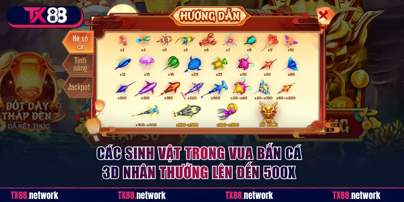 Các sinh vật trong Vua Bắn Cá 3D nhân thưởng lên đến 500x